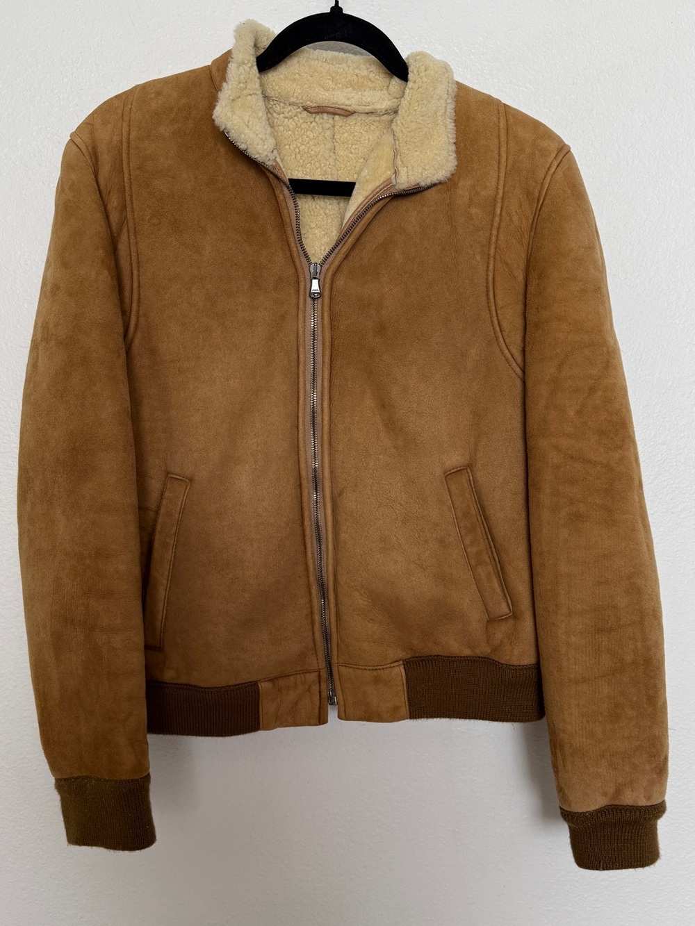 Vintage Barneys CO-OP Suede Shearling Bomber Jacket Brown Cropped - Picture 3 of 11